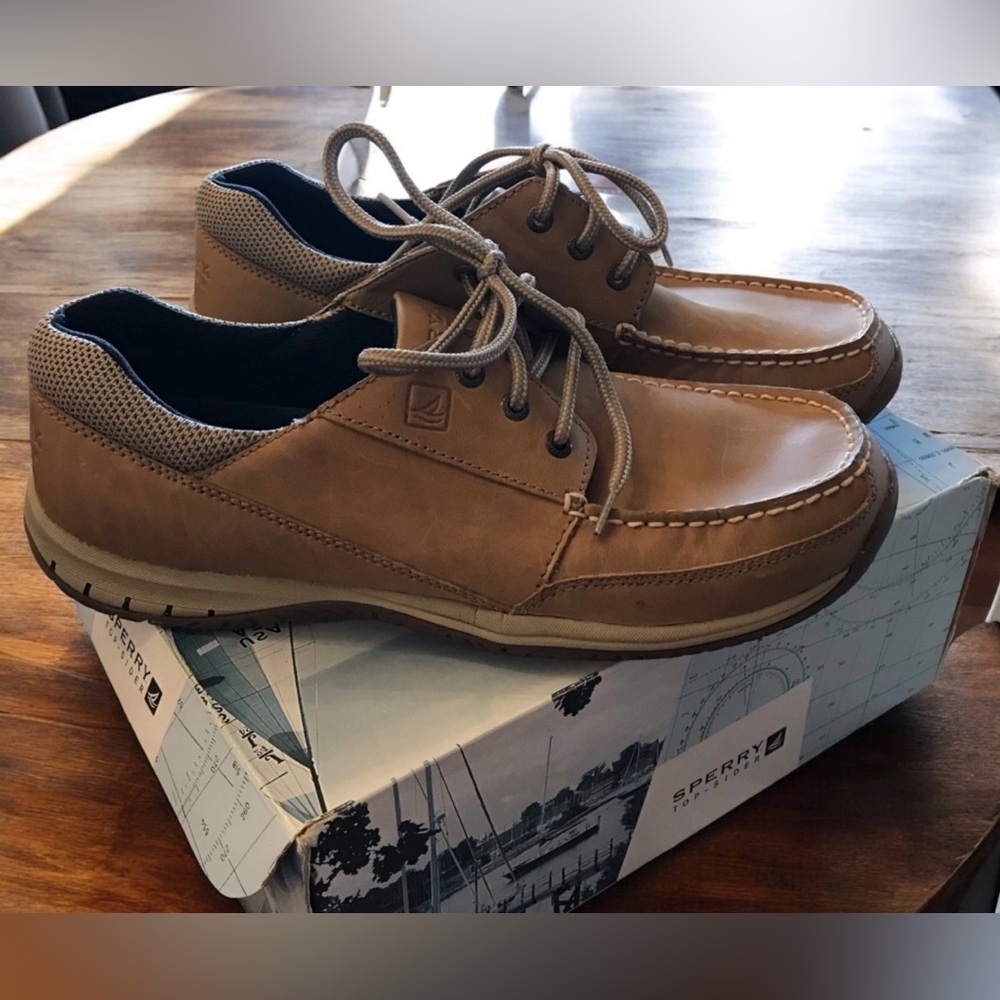 y2k NWT Sperry Top-Sider Keel 3 Eye Linen Leather Loafer‎ Boat Shoes sz 11 Vtg
